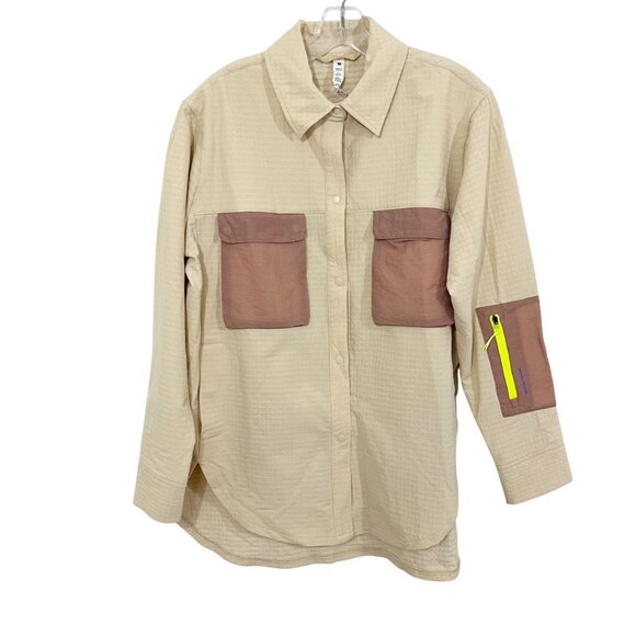 Lululemon Grid Fleece Hiking Overshirt Tan Beige Utility Outdoor Women's Size 8 - Picture 1 of 5